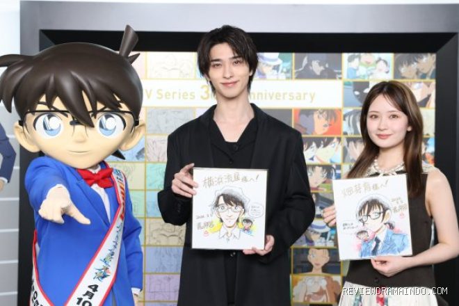 Ryusei Yokohama dan Mei Hata dalam acara promosi film ini (sumber: Gosho Aoyama/TMS Entertainment/Toho)